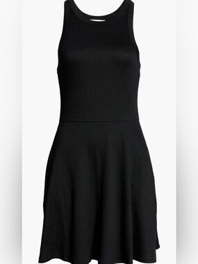 Black Ribbed Sleeveless Fit & Flare Mini Dress